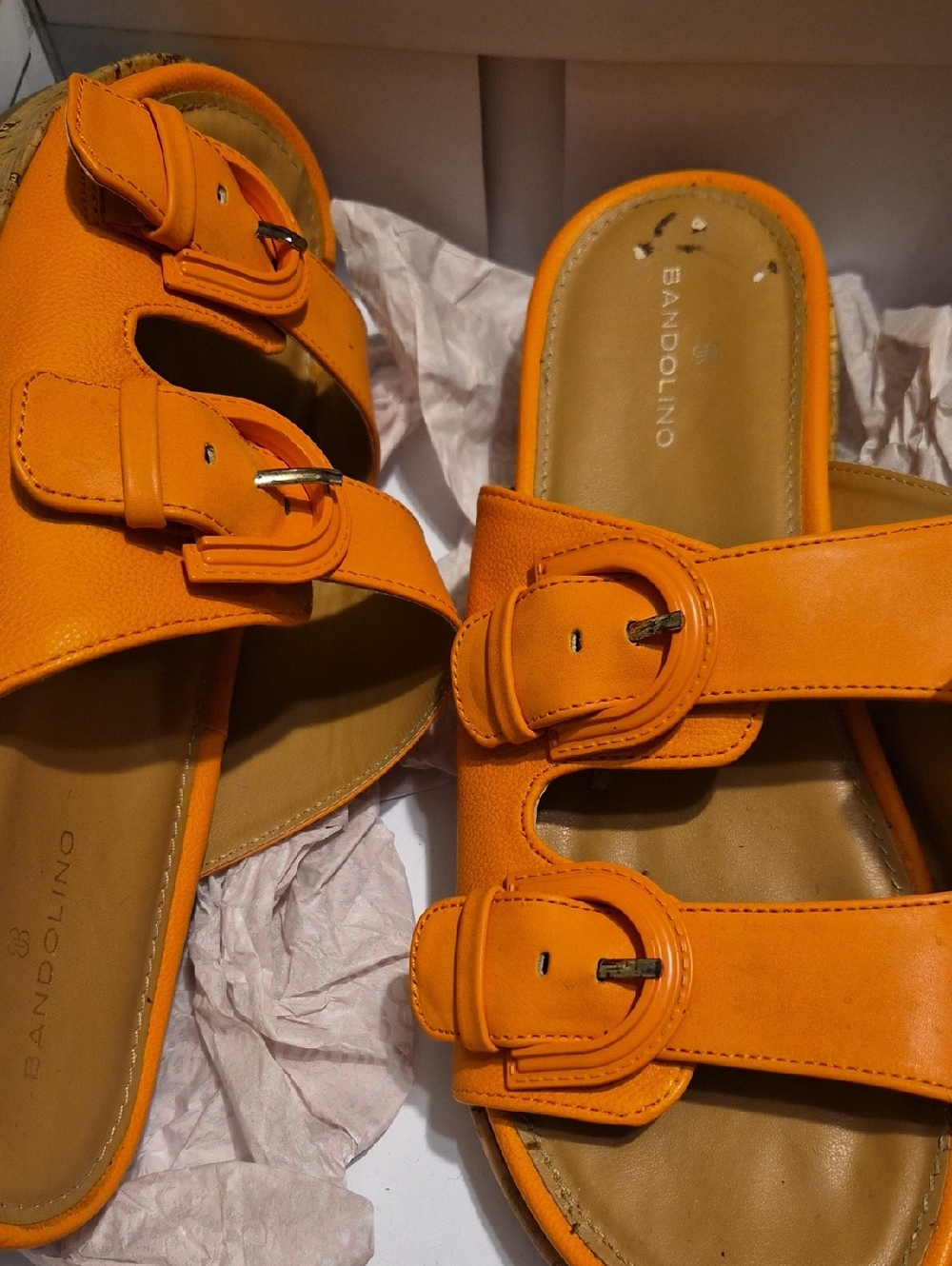 Bandolino Orange Double-Buckle Slide Sandals